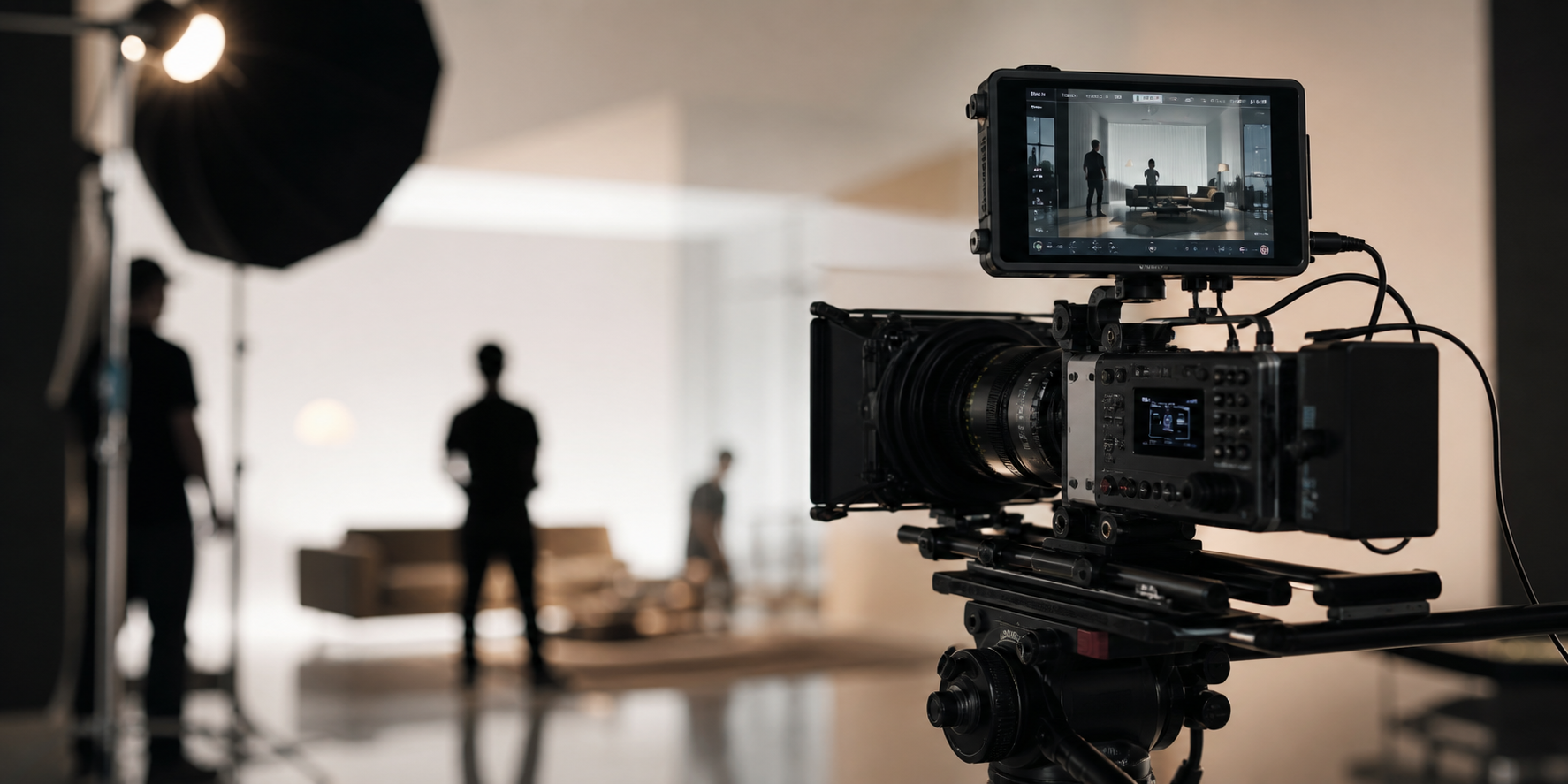 Cinema camera and production monitor on a premium commercial video set