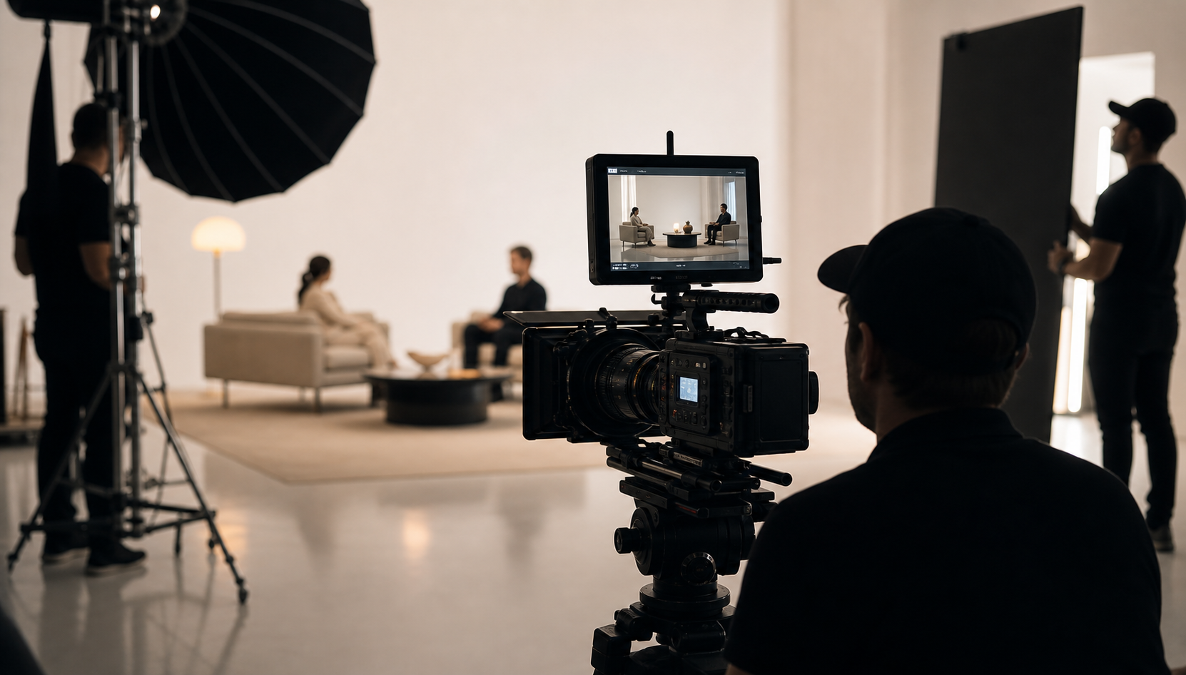 Behind the scenes of a cinematic commercial production set